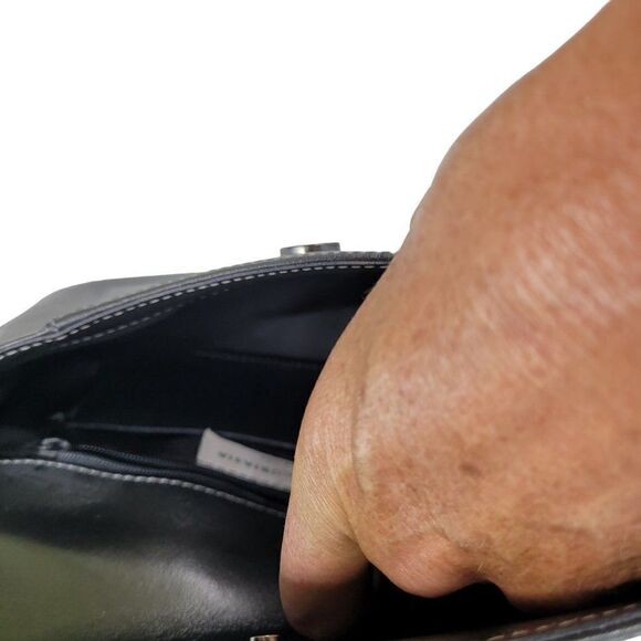 Francesco Biasia Leather Shoulder Bag Purse Handbag Gunmetal Gray Silver - Picture 12 of 14